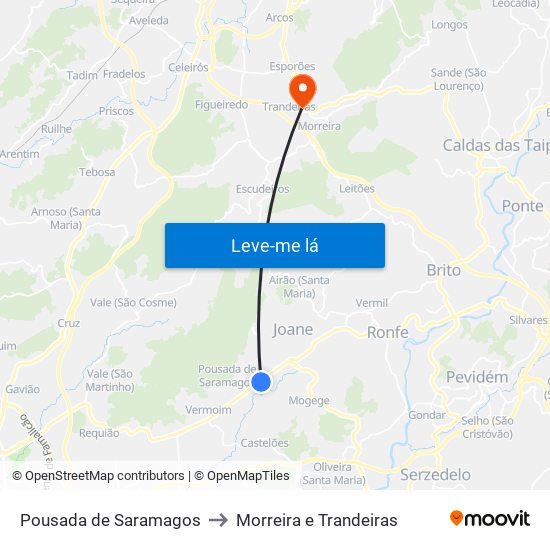 Pousada de Saramagos to Morreira e Trandeiras map