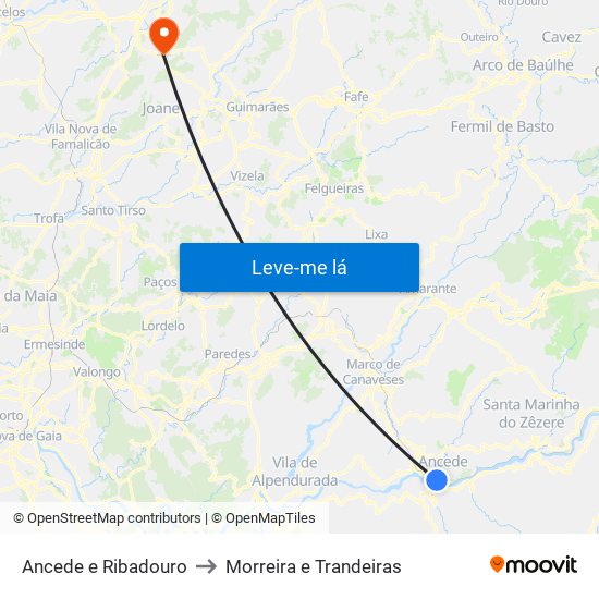 Ancede e Ribadouro to Morreira e Trandeiras map