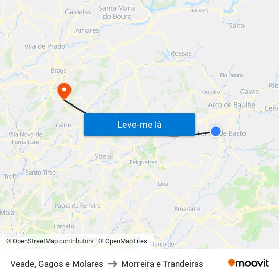 Veade, Gagos e Molares to Morreira e Trandeiras map