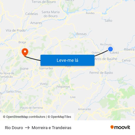 Rio Douro to Morreira e Trandeiras map