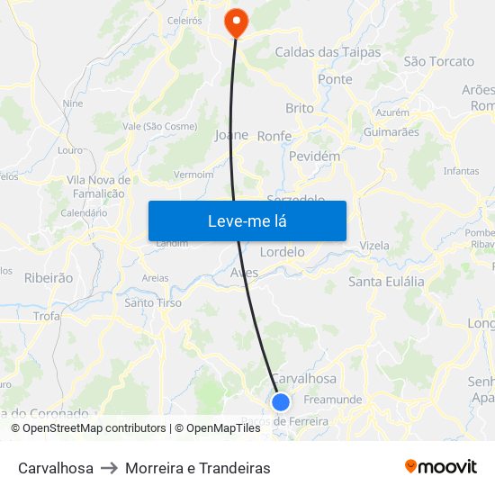 Carvalhosa to Morreira e Trandeiras map