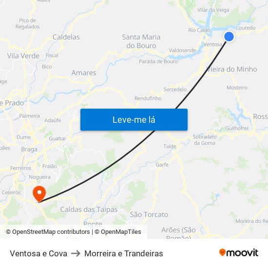 Ventosa e Cova to Morreira e Trandeiras map