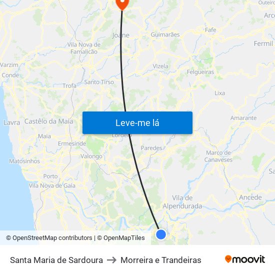 Santa Maria de Sardoura to Morreira e Trandeiras map