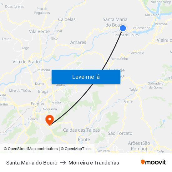 Santa Maria do Bouro to Morreira e Trandeiras map