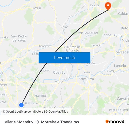 Vilar e Mosteiró to Morreira e Trandeiras map