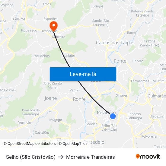 Selho (São Cristóvão) to Morreira e Trandeiras map