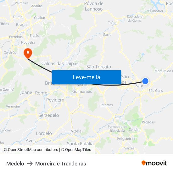 Medelo to Morreira e Trandeiras map