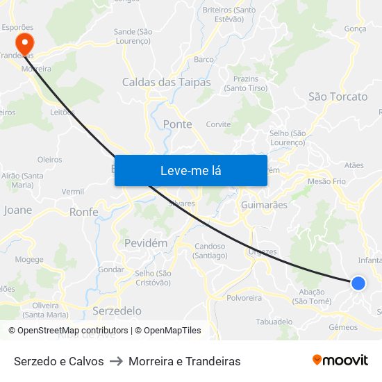 Serzedo e Calvos to Morreira e Trandeiras map