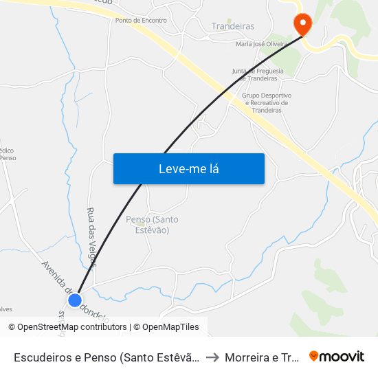 Escudeiros e Penso (Santo Estêvão e São Vicente) to Morreira e Trandeiras map