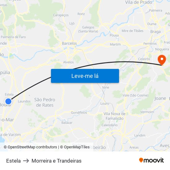 Estela to Morreira e Trandeiras map