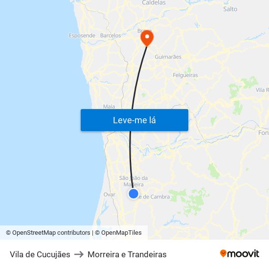Vila de Cucujães to Morreira e Trandeiras map