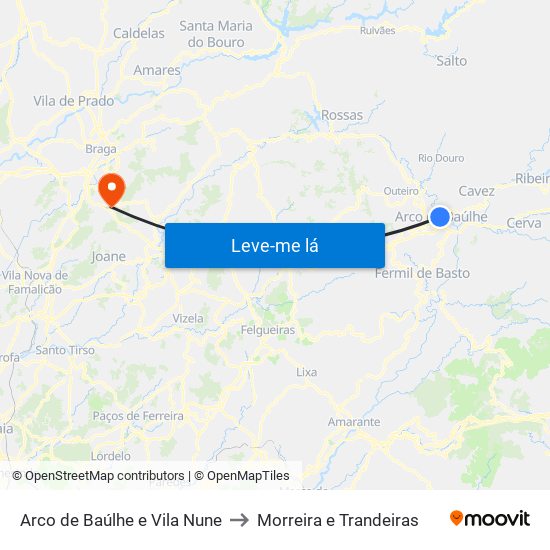 Arco de Baúlhe e Vila Nune to Morreira e Trandeiras map