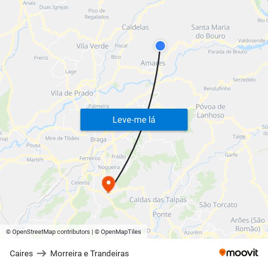 Caires to Morreira e Trandeiras map