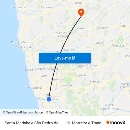 Santa Marinha e São Pedro da Afurada to Morreira e Trandeiras map