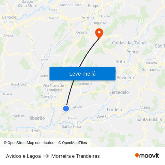 Avidos e Lagoa to Morreira e Trandeiras map