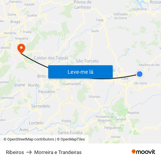 Ribeiros to Morreira e Trandeiras map