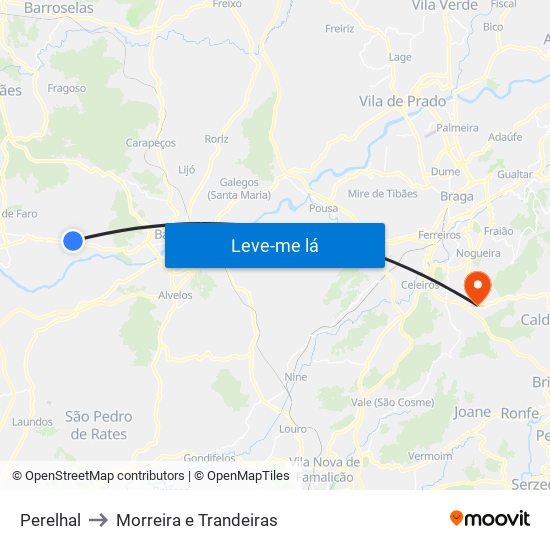 Perelhal to Morreira e Trandeiras map