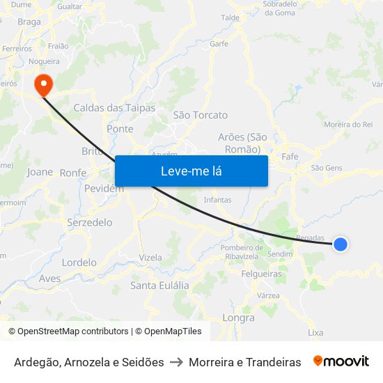 Ardegão, Arnozela e Seidões to Morreira e Trandeiras map