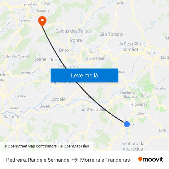Pedreira, Rande e Sernande to Morreira e Trandeiras map