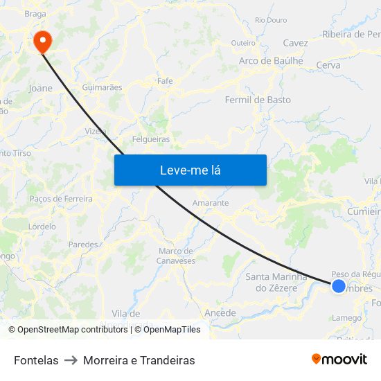 Fontelas to Morreira e Trandeiras map
