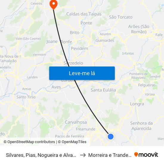 Silvares, Pias, Nogueira e Alvarenga to Morreira e Trandeiras map