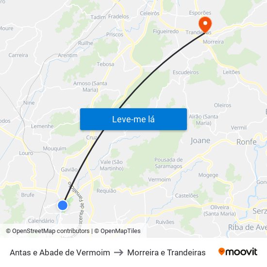 Antas e Abade de Vermoim to Morreira e Trandeiras map