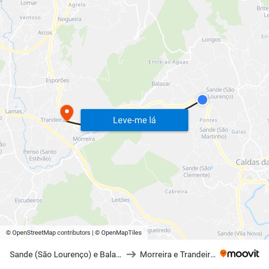 Sande (São Lourenço) e Balazar to Morreira e Trandeiras map