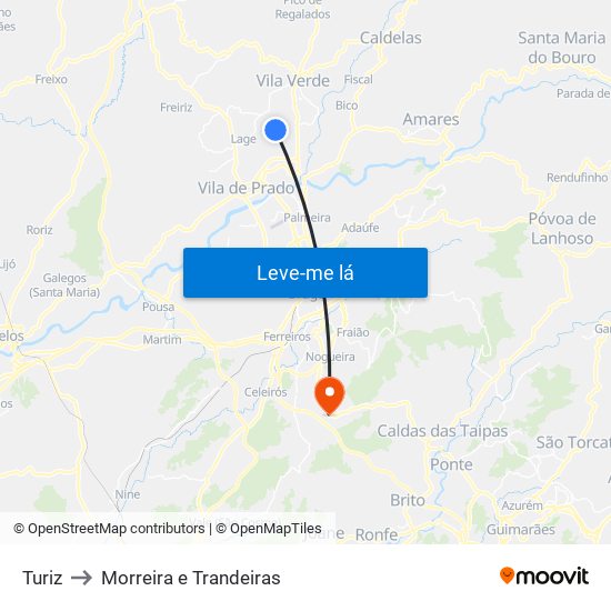 Turiz to Morreira e Trandeiras map