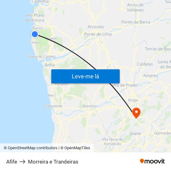 Afife to Morreira e Trandeiras map