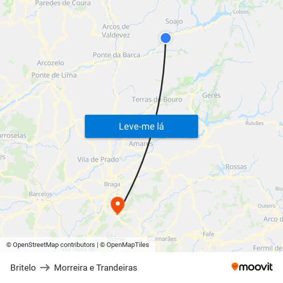 Britelo to Morreira e Trandeiras map