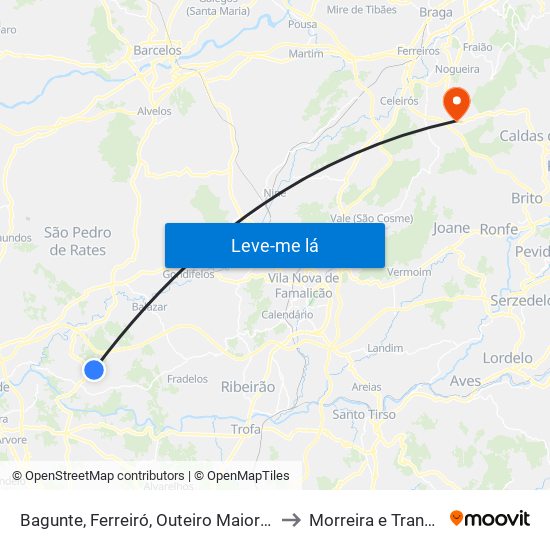 Bagunte, Ferreiró, Outeiro Maior e Parada to Morreira e Trandeiras map