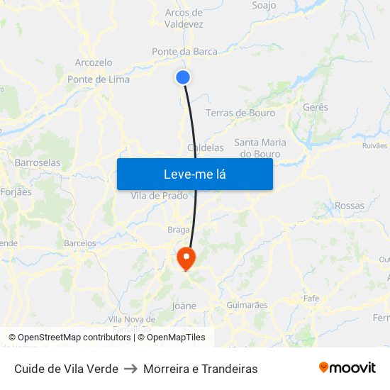 Cuide de Vila Verde to Morreira e Trandeiras map