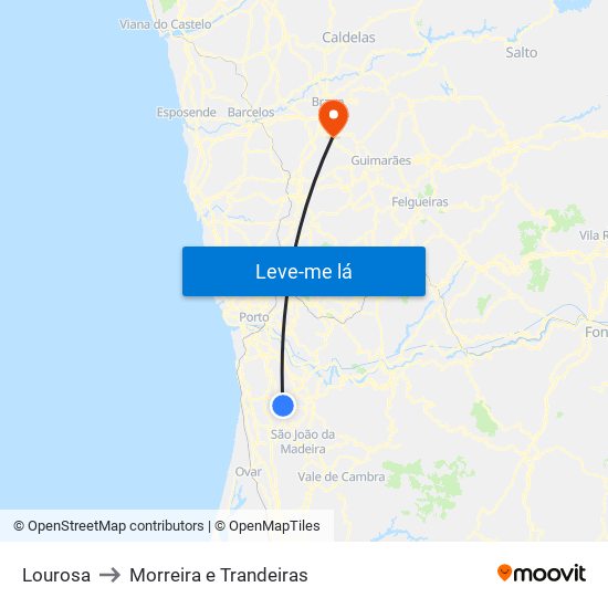 Lourosa to Morreira e Trandeiras map