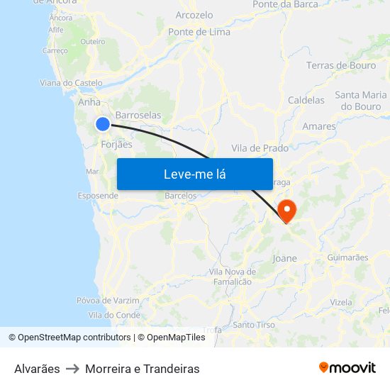 Alvarães to Morreira e Trandeiras map