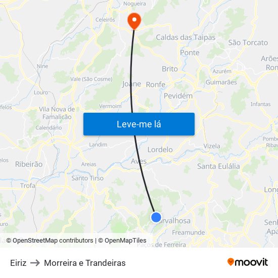 Eiriz to Morreira e Trandeiras map