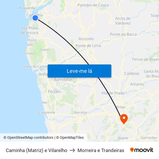 Caminha (Matriz) e Vilarelho to Morreira e Trandeiras map