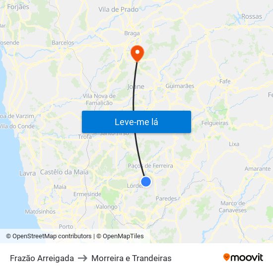 Frazão Arreigada to Morreira e Trandeiras map