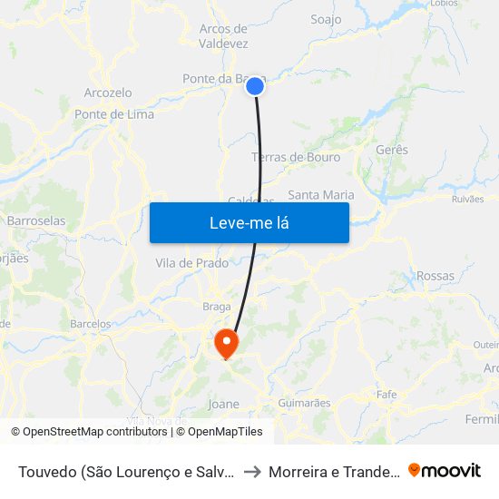 Touvedo (São Lourenço e Salvador) to Morreira e Trandeiras map