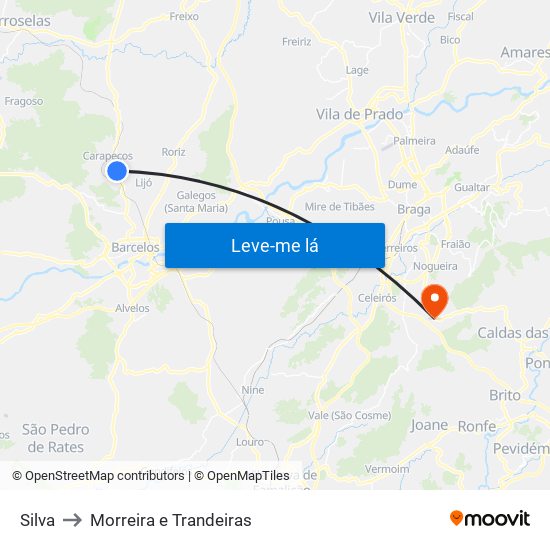 Silva to Morreira e Trandeiras map