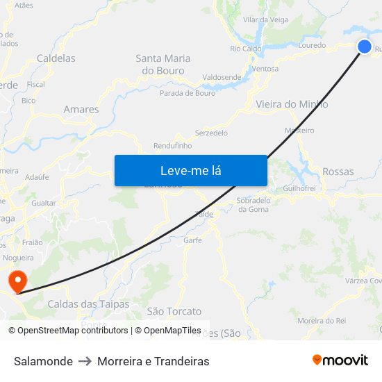 Salamonde to Morreira e Trandeiras map