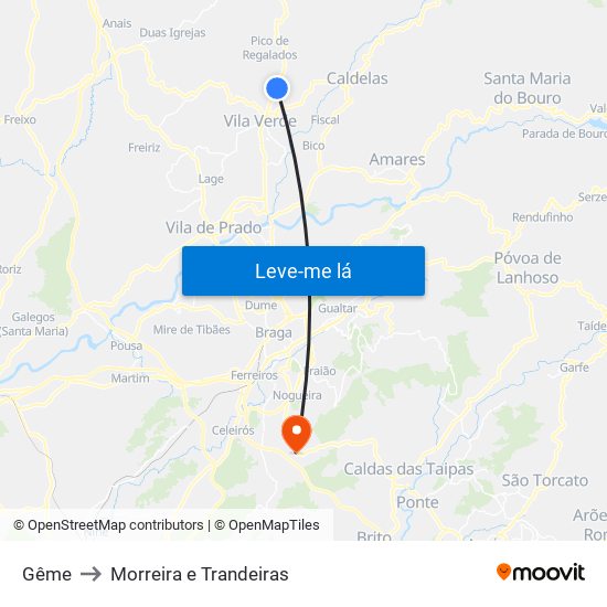 Gême to Morreira e Trandeiras map