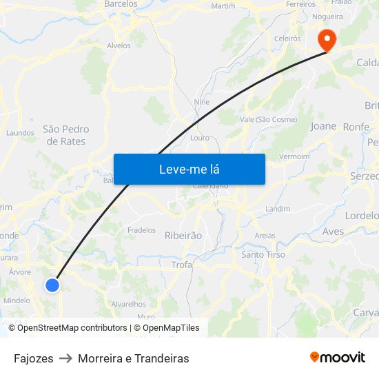 Fajozes to Morreira e Trandeiras map