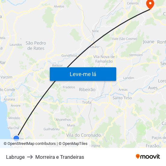 Labruge to Morreira e Trandeiras map