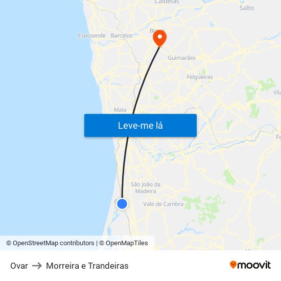 Ovar to Morreira e Trandeiras map