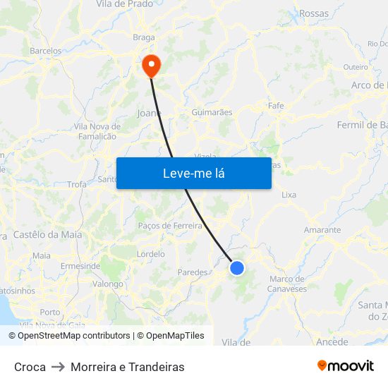 Croca to Morreira e Trandeiras map