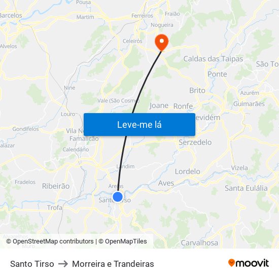 Santo Tirso to Morreira e Trandeiras map