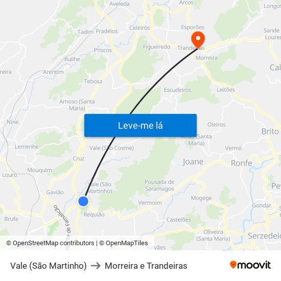 Vale (São Martinho) to Morreira e Trandeiras map