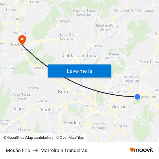 Mesão Frio to Morreira e Trandeiras map