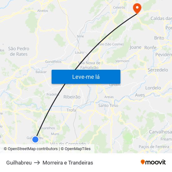 Guilhabreu to Morreira e Trandeiras map