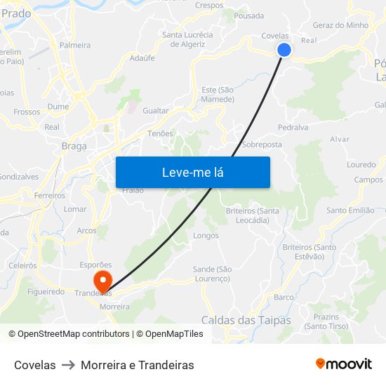 Covelas to Morreira e Trandeiras map